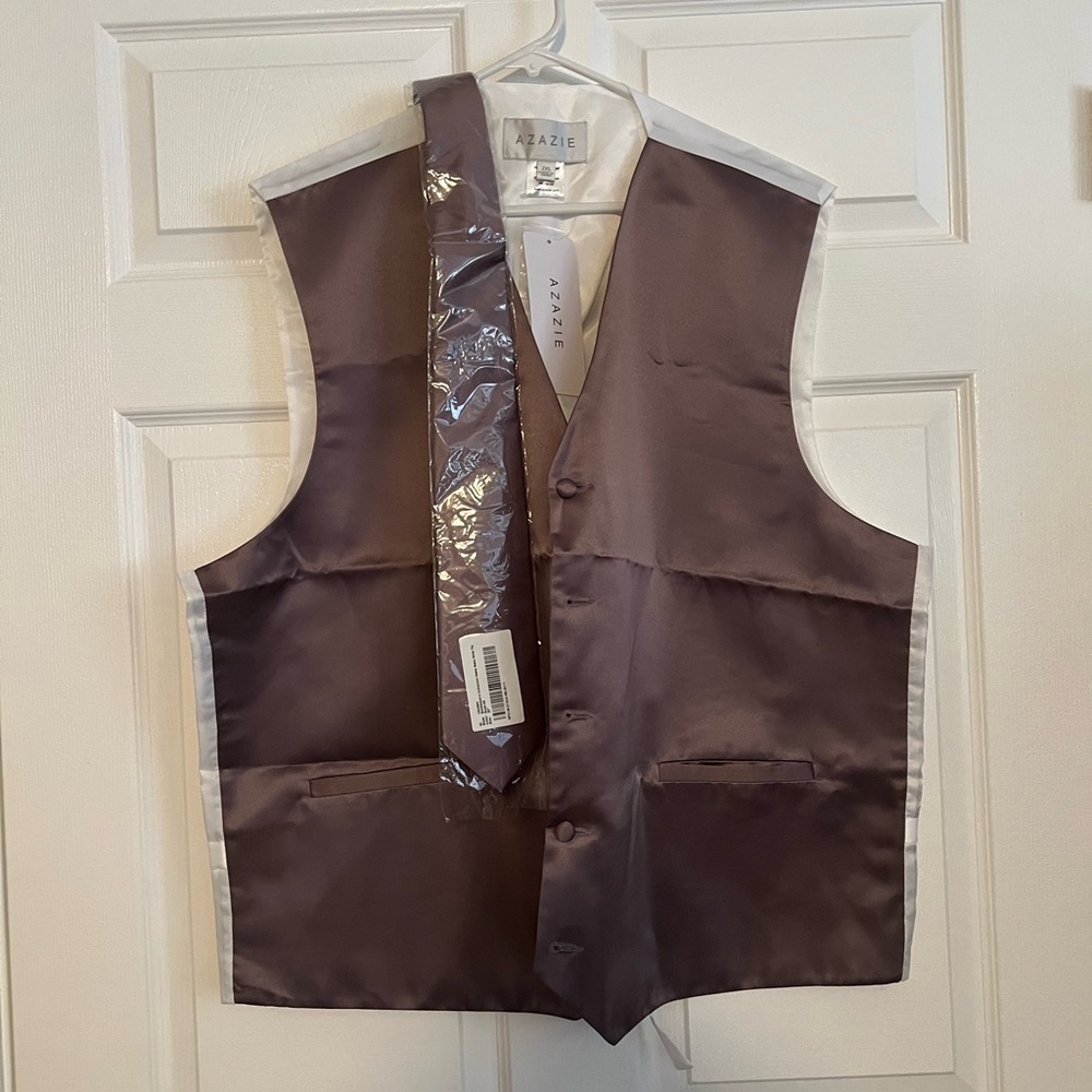 Azazie Dusk Satin Vest and Tie